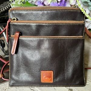 Dooney & Bourke Florentine Leather Triple Zip Crossbody Bag Purse Black